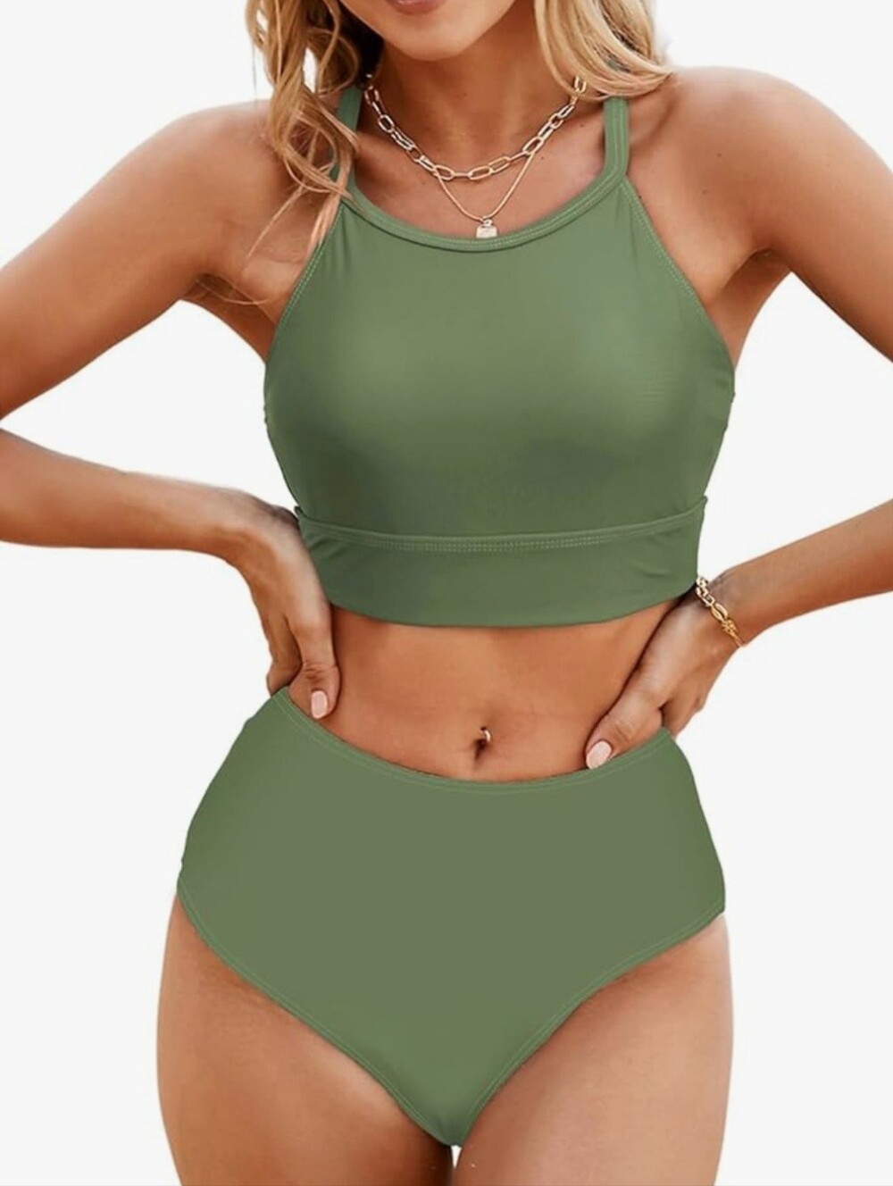 Herseas. Olive High-Waist Tank Bikini Set. Size Large. NWOT.